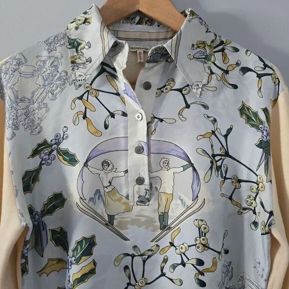 Hermes Margiela Winter Skiers & Holly Silk Wool Blend Polo Style Sweater Size S - Picture 3 of 12